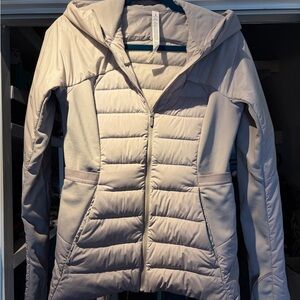 Lululemon Down For It All Light Gray Hooded Puffer Jacket